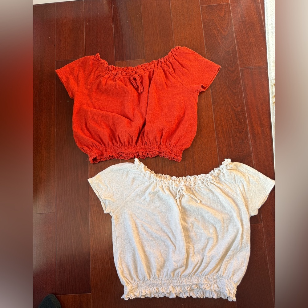 Women's Orange and White Off-Shoulder Tops
